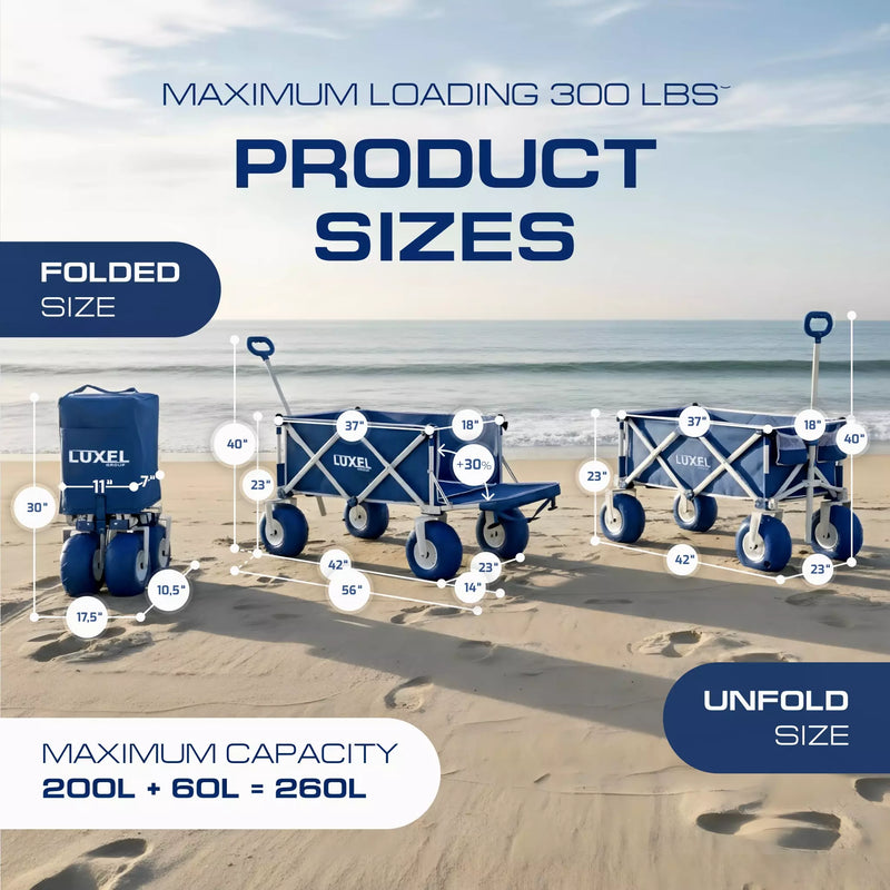Load image into Gallery viewer, Beach Wagon Cart with Big Wheels – Foldable Utility Wagon Blue
