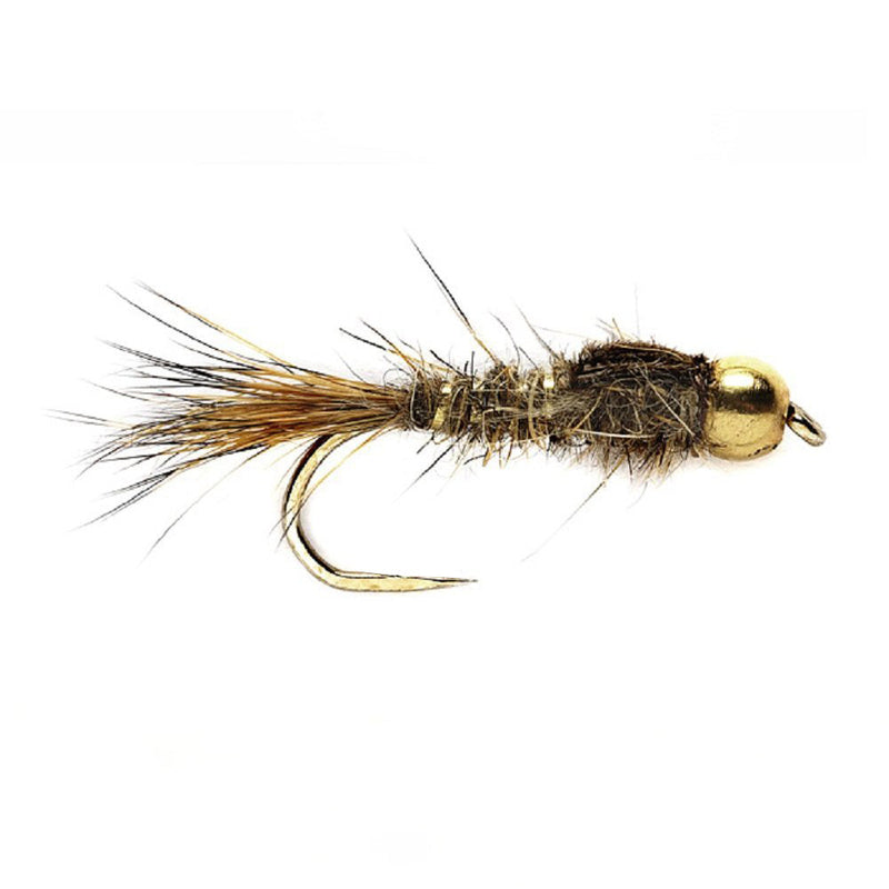 Load image into Gallery viewer, Barbless Bead Head Gold Ribbed Hare's Ear Nymph 1 Dozen Flies Hook Size 14
