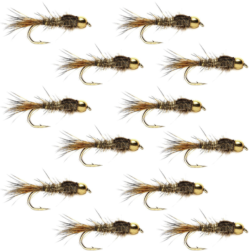 Load image into Gallery viewer, Bead Head Gold Ribbed Hares Ear Nymph 1 Dozen Flies - Size 10

