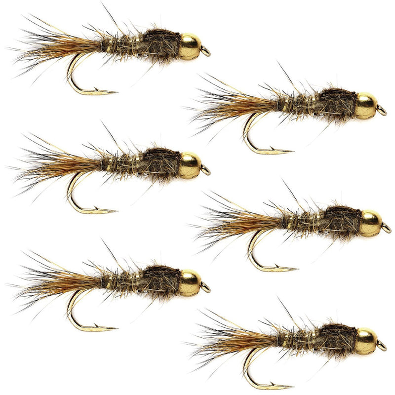 Load image into Gallery viewer, Bead Head Nymph Fly Fishing Flies - Gold Ribbed Hare's Ear Trout Fly - Nymph Wet Fly - 6 Flies Hook Size 12
