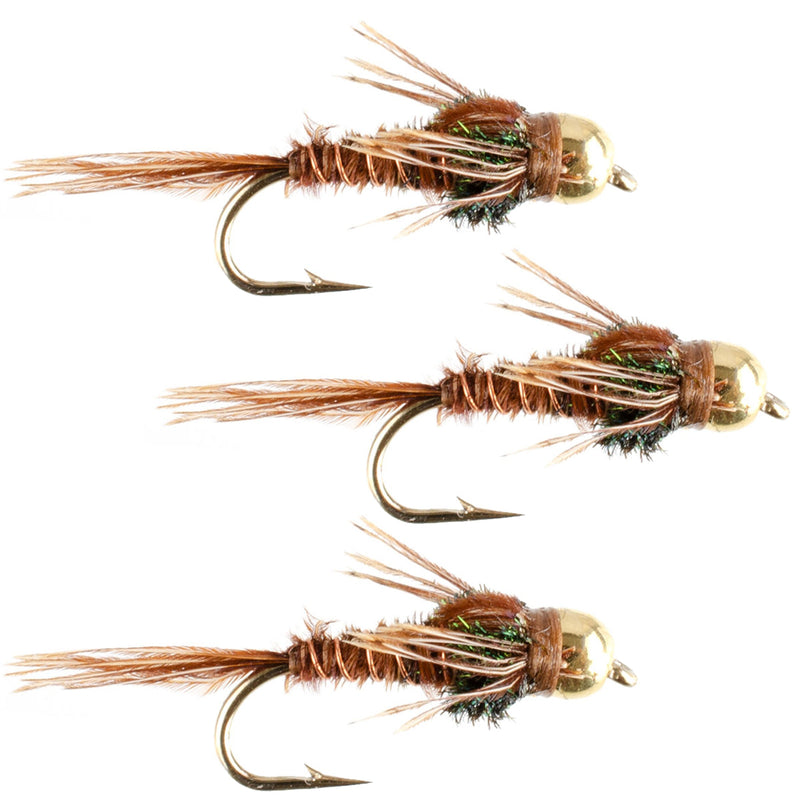 Load image into Gallery viewer, 3 Pack Bead Head Pheasant Tail Nymph Hook Size 14 Fly Fishing Flies
