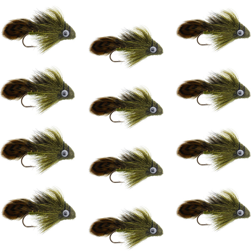 Load image into Gallery viewer, Big Eye Olive Sculpin Streamer Flies - 1 Dozen  - Hook Size 2
