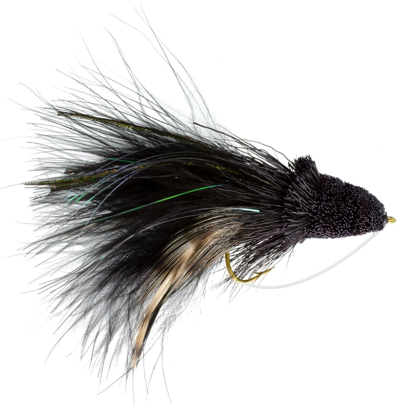 Load image into Gallery viewer, Black Dahlberg Deer Hair Diver 6 Flies Hook Size 4 -  Bass Fly Fishing Bug Wide Gape Bass Hooks With Weed Guard
