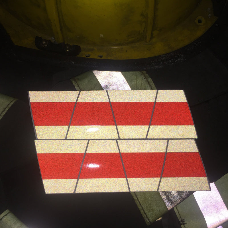 Load image into Gallery viewer, BLACKED OUT BLACK AND RED TRIPLE STRIPE REFLECTIVE HELMET (TET) TETRAHEDRON 8 PACK
