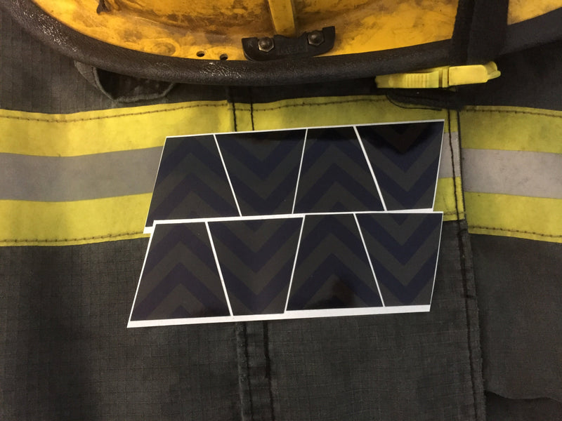 Load image into Gallery viewer, BLACKED OUT BLACK AND BLUE CHEVRON REFLECTIVE HELMET (TET) TETRAHEDRON 8 PACK
