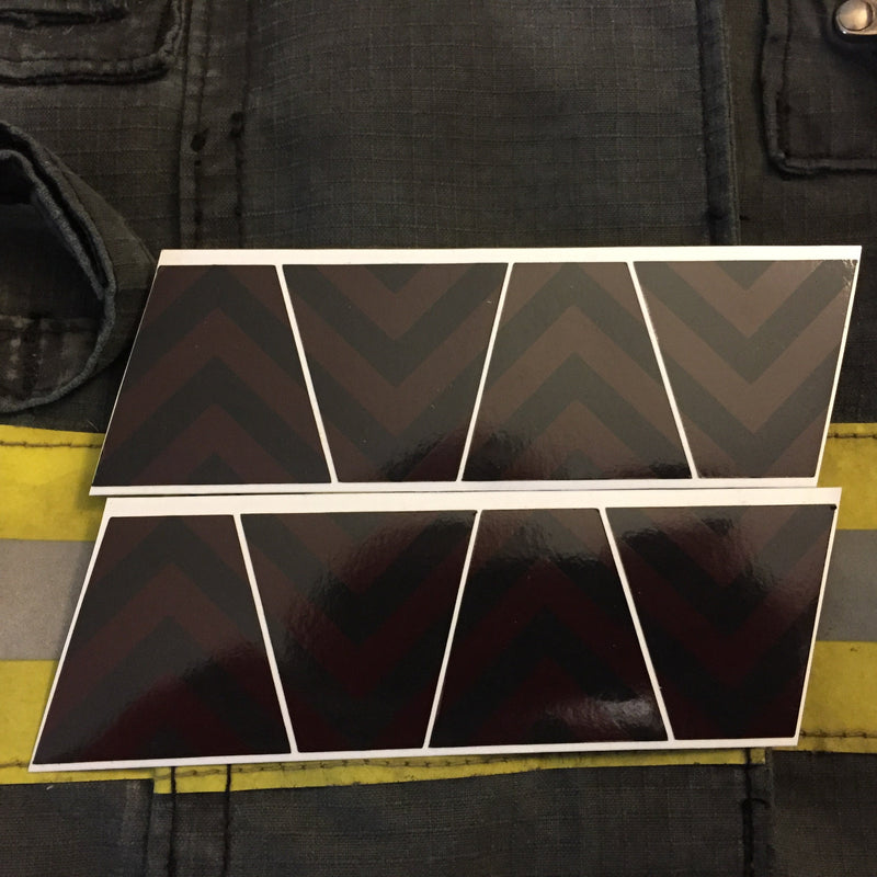 Load image into Gallery viewer, BLACKED OUT BLACK AND ORANGE CHEVRON REFLECTIVE HELMET (TET) TETRAHEDRON 8 PACK
