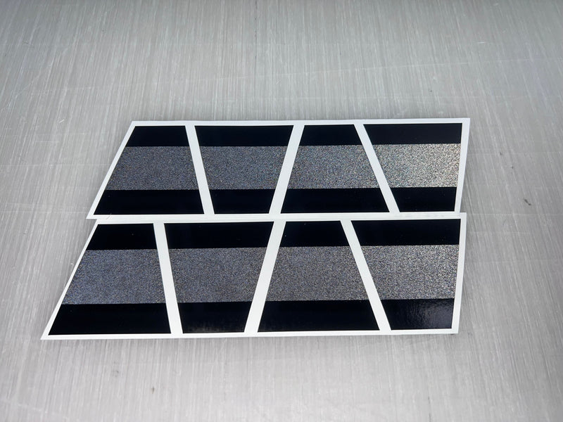 Load image into Gallery viewer, BLACKED OUT BLACK AND GREY TRIPLE STRIPE REFLECTIVE HELMET (TET) TETRAHEDRON 8 PACK
