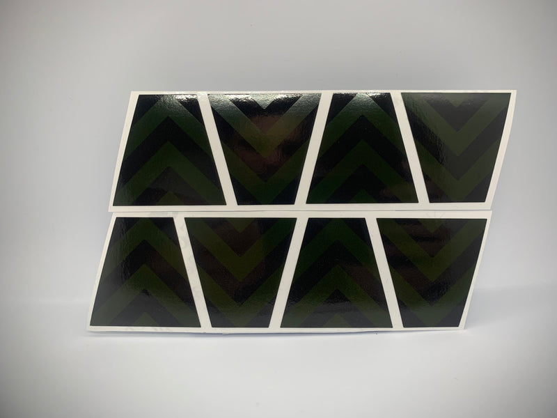 Load image into Gallery viewer, BLACKED OUT BLACK AND YELLOW CHEVRON REFLECTIVE HELMET (TET) TETRAHEDRON 8 PACK
