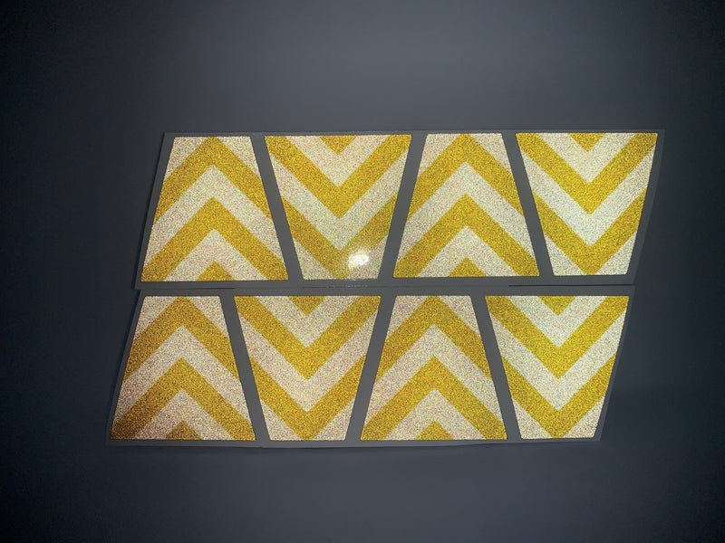 Load image into Gallery viewer, BLACKED OUT BLACK AND YELLOW CHEVRON REFLECTIVE HELMET (TET) TETRAHEDRON 8 PACK
