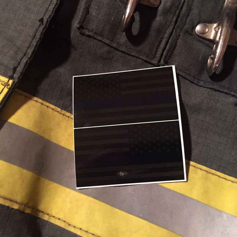 Load image into Gallery viewer, BLACKED OUT THIN BLUE LINE AMERICAN FLAGS REFLECTIVE HELMET DECAL
