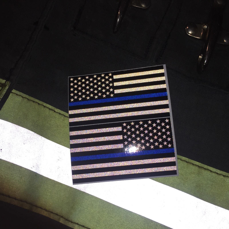 Load image into Gallery viewer, BLACKED OUT THIN BLUE LINE AMERICAN FLAGS REFLECTIVE HELMET DECAL
