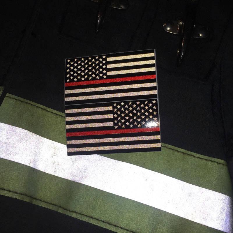 Load image into Gallery viewer, BLACKED OUT THIN RED LINE AMERICAN FLAGS REFLECTIVE HELMET DECAL
