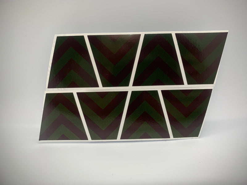 Load image into Gallery viewer, BLACKED OUT RED AND YELLOW CHEVRON REFLECTIVE HELMET (TET) TETRAHEDRON 8 PACK
