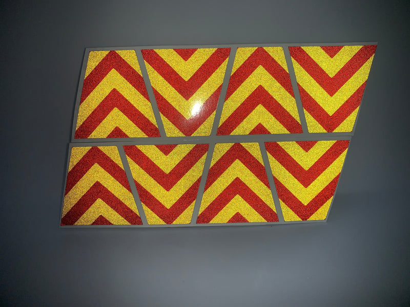 Load image into Gallery viewer, BLACKED OUT RED AND YELLOW CHEVRON REFLECTIVE HELMET (TET) TETRAHEDRON 8 PACK
