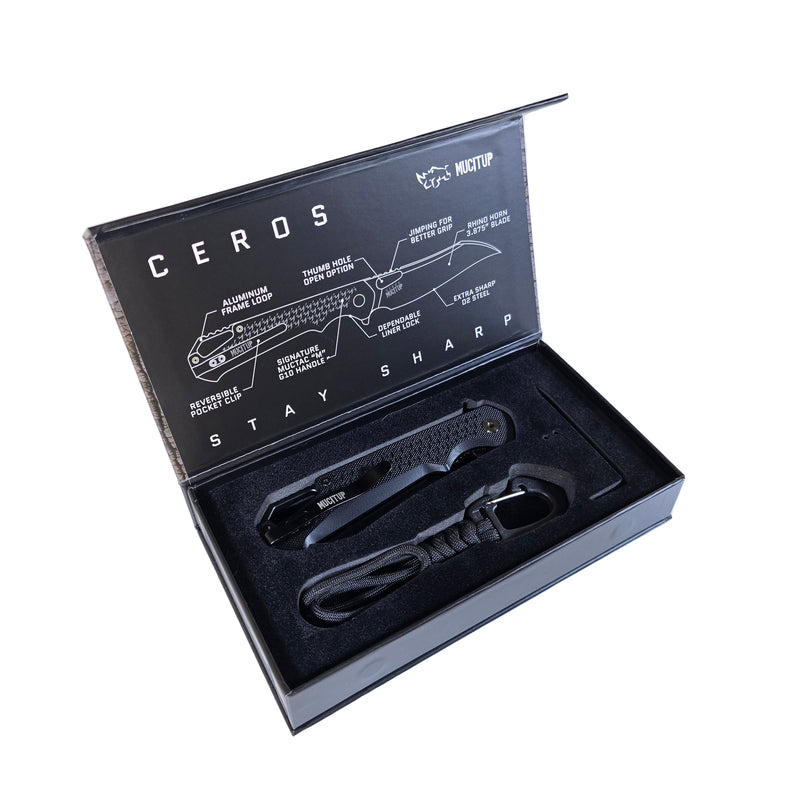 Load image into Gallery viewer, MUCITUP Ceros Blackout Edition – D2 DLC Rhino-Horn Blade | G10 Handle | Liner Lock EDC
