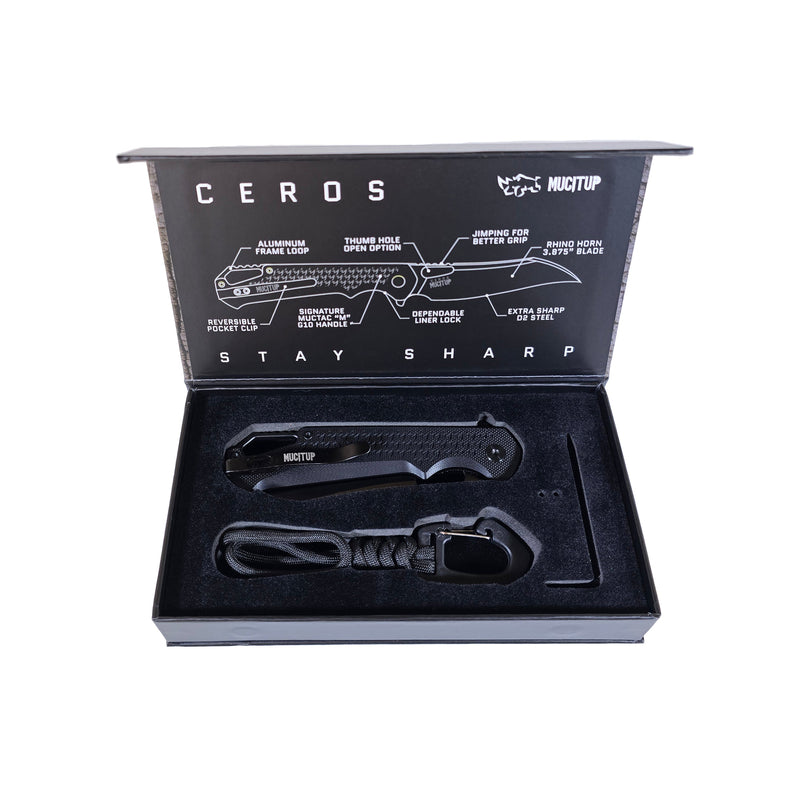 Load image into Gallery viewer, MUCITUP Ceros Blackout Edition – D2 DLC Rhino-Horn Blade | G10 Handle | Liner Lock EDC
