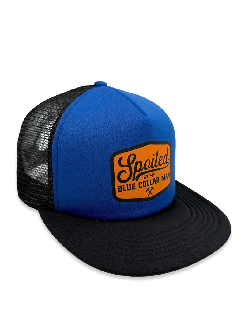 Load image into Gallery viewer, Spoiled by my Blue Collar Man Snapback Trucker
