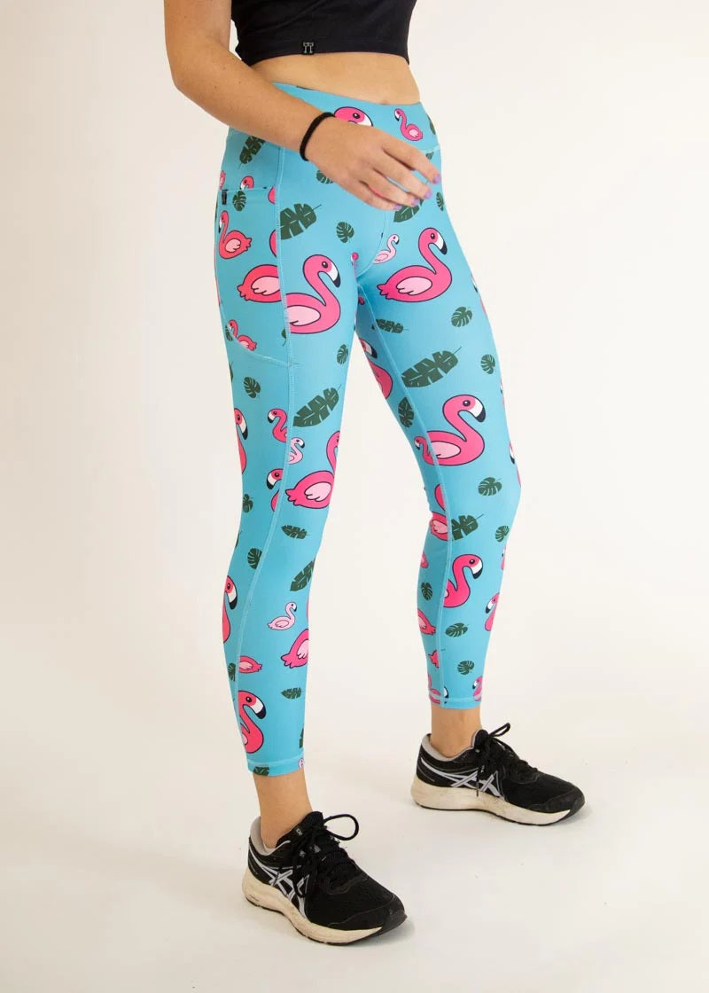 Load image into Gallery viewer, Women&#39;s Blue Flamingos Leggings XS S M L XL
