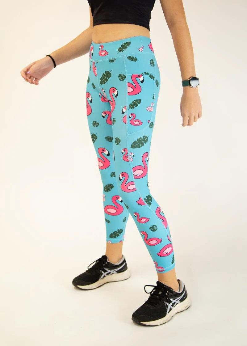 Load image into Gallery viewer, Women&#39;s Blue Flamingos Leggings XS S M L XL
