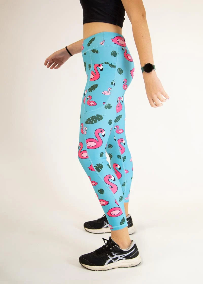 Load image into Gallery viewer, Women&#39;s Blue Flamingos Leggings XS S M L XL
