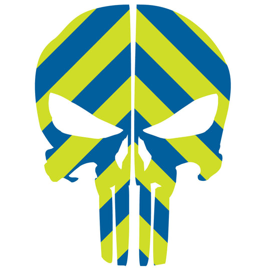 PUNISHER SKULL BLUE & LIME GREEN CHEVRON REAR HELMET REFLECTIVE HELMET DECAL