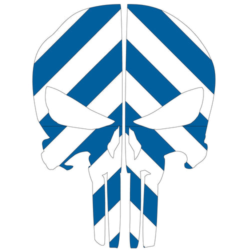 PUNISHER SKULL BLUE & WHITE CHEVRON REAR HELMET REFLECTIVE HELMET DECAL