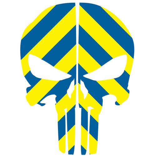 PUNISHER SKULL BLUE & YELLOW CHEVRON REAR HELMET REFLECTIVE HELMET DECAL