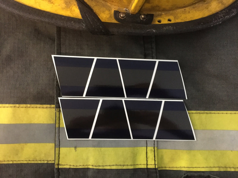 Load image into Gallery viewer, BLACKED OUT BLUE AND GREY TRIPLE STRIPE REFLECTIVE HELMET (TET) TETRAHEDRON 8 PACK
