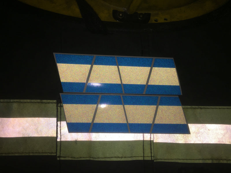 Load image into Gallery viewer, BLACKED OUT BLUE AND GREY TRIPLE STRIPE REFLECTIVE HELMET (TET) TETRAHEDRON 8 PACK
