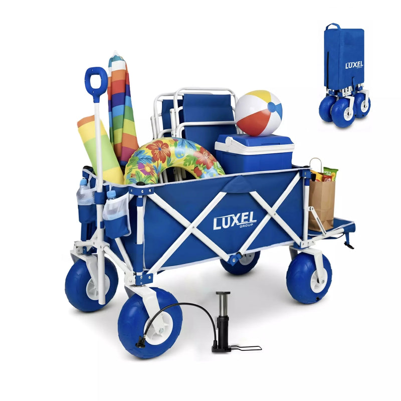 Load image into Gallery viewer, Beach Wagon Cart with Big Wheels – Foldable Utility Wagon Blue
