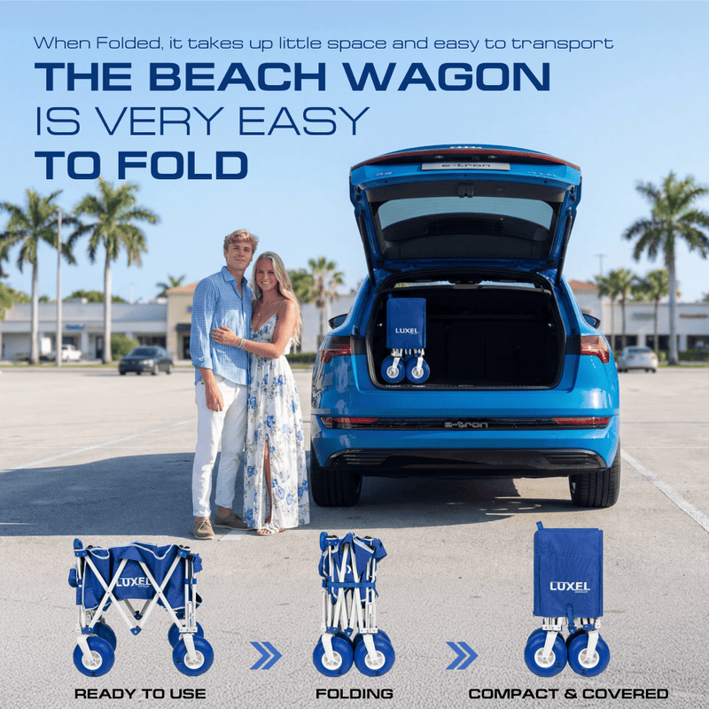 Load image into Gallery viewer, Beach Wagon Cart with Big Wheels – Foldable Utility Wagon Blue
