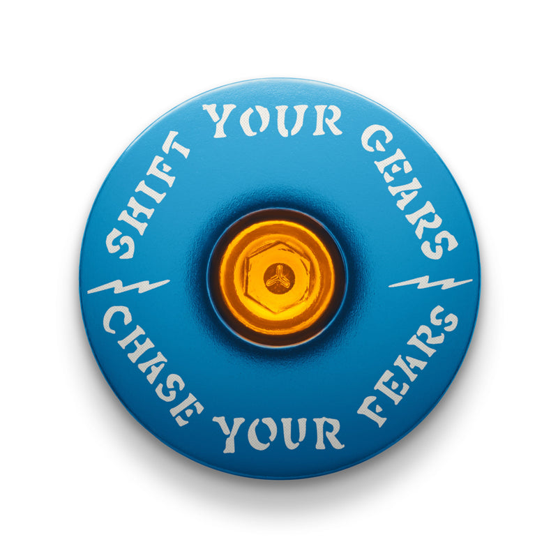 Load image into Gallery viewer, Chase Your Fears Go Fast Don't Die x Dispatch - Custom Bicycle Headset Cap
