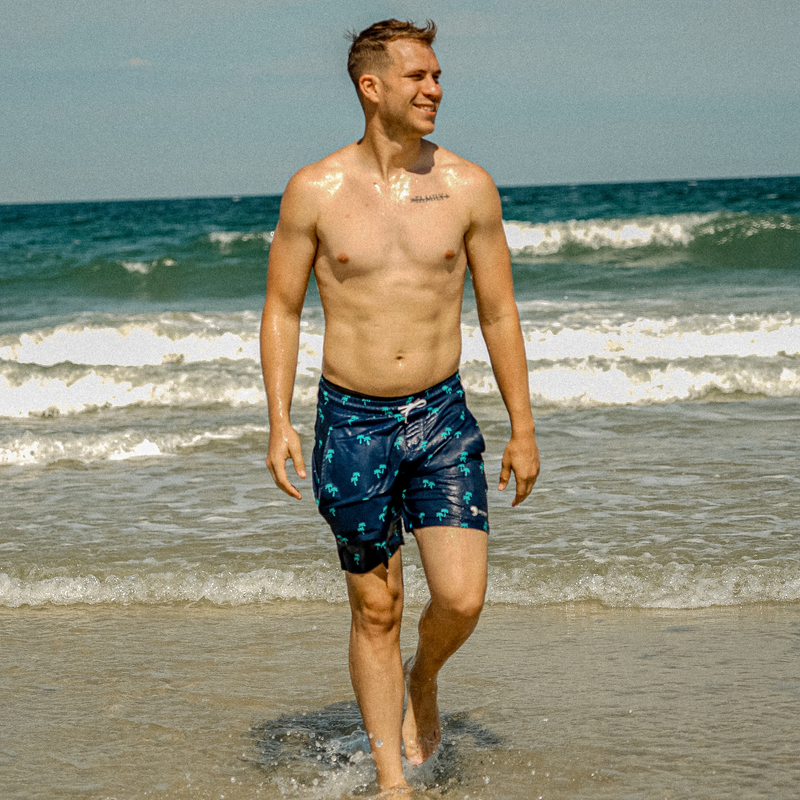 Load image into Gallery viewer, Tropical Trees - Waterproof Swim Shorts With A Waterproof Pocket
