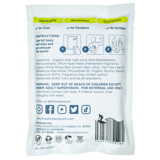 10-pack Shower Pouch XL (2' x 1') Body Wipes