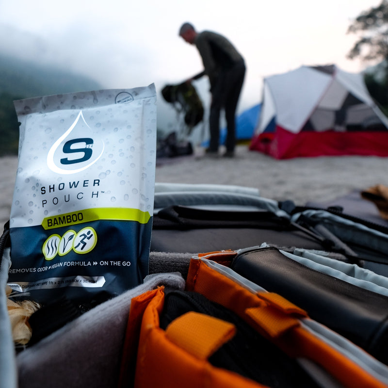 Load image into Gallery viewer, Tactical Molle Zipper Bag + Adventure Sampler Kit: 4 Shower Pouches, 1 Hand Sanitizer (80%), and 1 Deodorant
