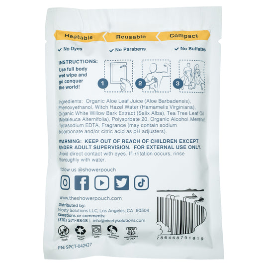 10-pack Shower Pouch XL (2' x 1') Body Wipes