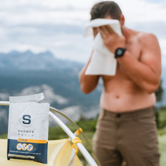 Adventure Sampler Kit: 4 Shower Pouches, 1 Hand Sanitizer (80%), and 1 Deodorant
