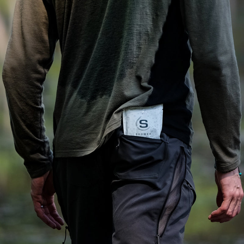 Load image into Gallery viewer, Tactical Molle Zipper Bag + Adventure Sampler Kit: 4 Shower Pouches, 1 Hand Sanitizer (80%), and 1 Deodorant
