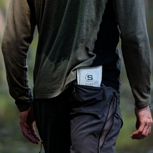 Tactical Molle Zipper Bag + Adventure Sampler Kit: 4 Shower Pouches, 1 Hand Sanitizer (80%), and 1 Deodorant