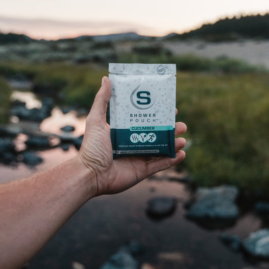 Adventure Sampler Kit: 4 Shower Pouches, 1 Hand Sanitizer (80%), and 1 Deodorant