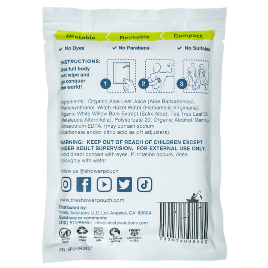 5-pack Shower Pouch XL (2' x 1') Body Wipes