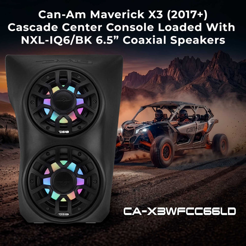 Load image into Gallery viewer, Can-Am Maverick X3 (2017-Up) Waterfall Center Console Speaker Pod Loaded with NXL-IQ 6.5" 2-Way Coaxial Marine Speakers and Digital LED Lights
