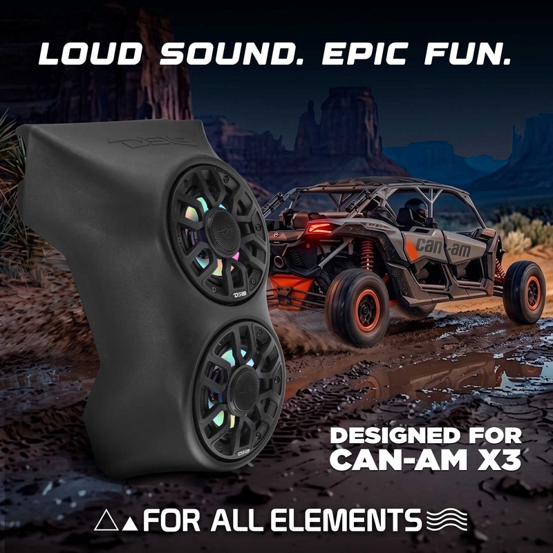 Load image into Gallery viewer, Can-Am Maverick X3 (2017-Up) Waterfall Center Console Speaker Pod Loaded with NXL-IQ 6.5" 2-Way Coaxial Marine Speakers and Digital LED Lights
