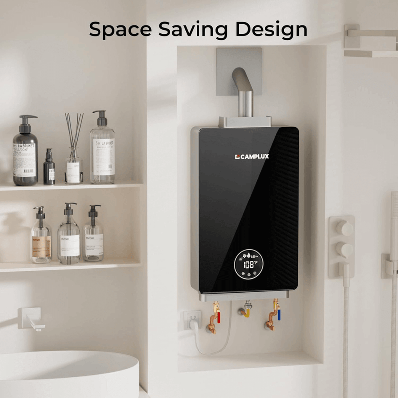 Load image into Gallery viewer, 3.18 GPM Indoor Tankless Water Heater Propane with Wall Thimble, Black
