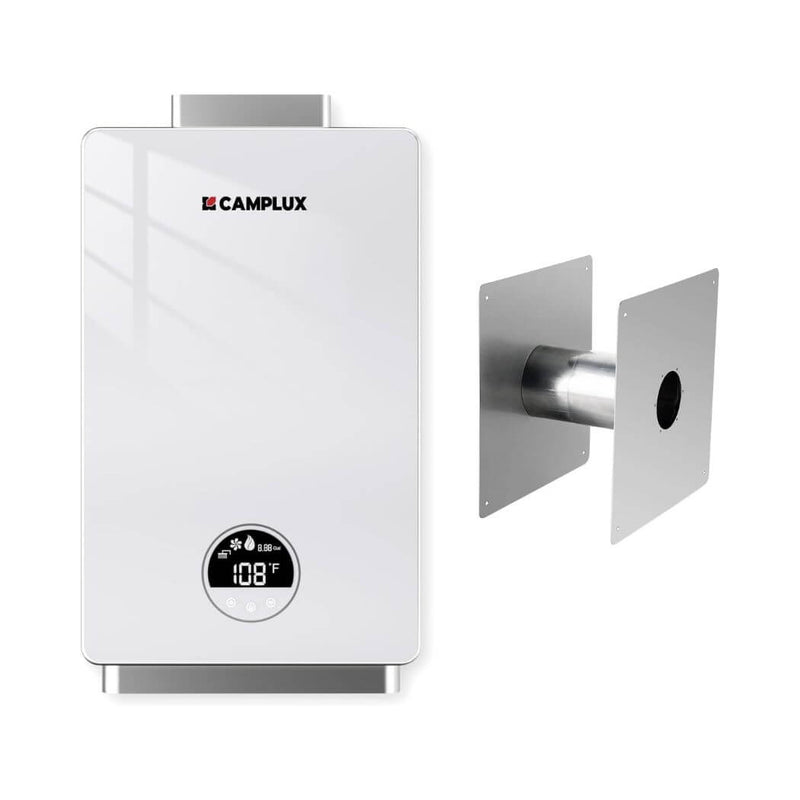 Load image into Gallery viewer, 3.18 GPM Indoor Propane Tankless Water Heater with Wall Thimble, White
