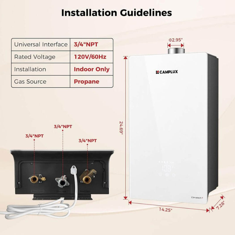 Load image into Gallery viewer, Camplux Climatech-7 Indoor Tankless Gas Water Heater 6.86 GPM | White
