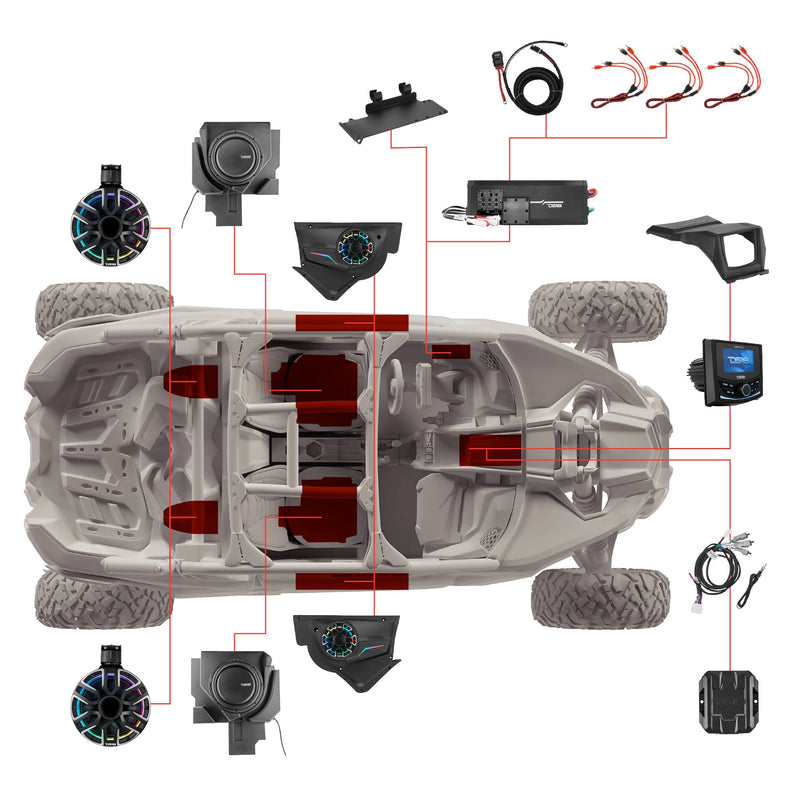 Load image into Gallery viewer, Can-Am Maverick X3 NVY Stage - Door Speaker Panels, 8" Neodymium Tower Speakers, Dual 12” Subwoofer, Amplifier, Bluetooth Radio &amp; LED Lights
