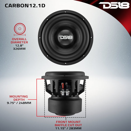 12" High Excursion Subwoofer with Carbon Fiber Cone | 3500W RMS / 7000W Peak | Dual 1-Ohm Voice Coil