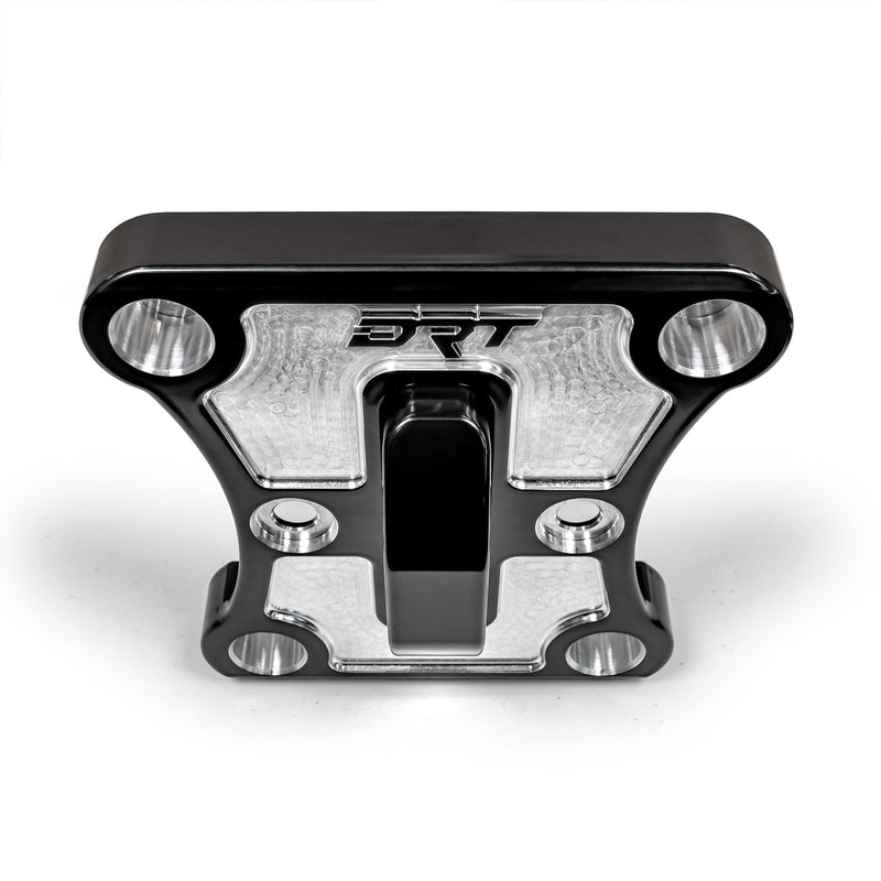 Load image into Gallery viewer, Black billet radius rod plate on Can‑Am Maverick X3 rear suspension upgrade Top view
