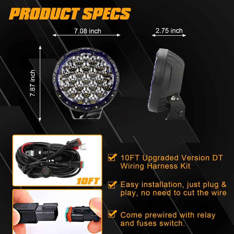 Load image into Gallery viewer, (2pcs/set) 7 Inch 210W Round Spot Beam Offroad LED Driving Lights+Amber/Black Covers(Optional) for SUV ATV UTV Trucks Pickup Jeep Golf Cart Boat
